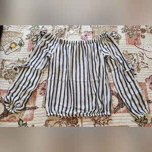 Aeropostale Womens Cold Shoulder Long Sleeve Striped Blouse Size S‎